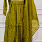 Olive Green Floral A-Line Mull Chanderi Set (RT1439)