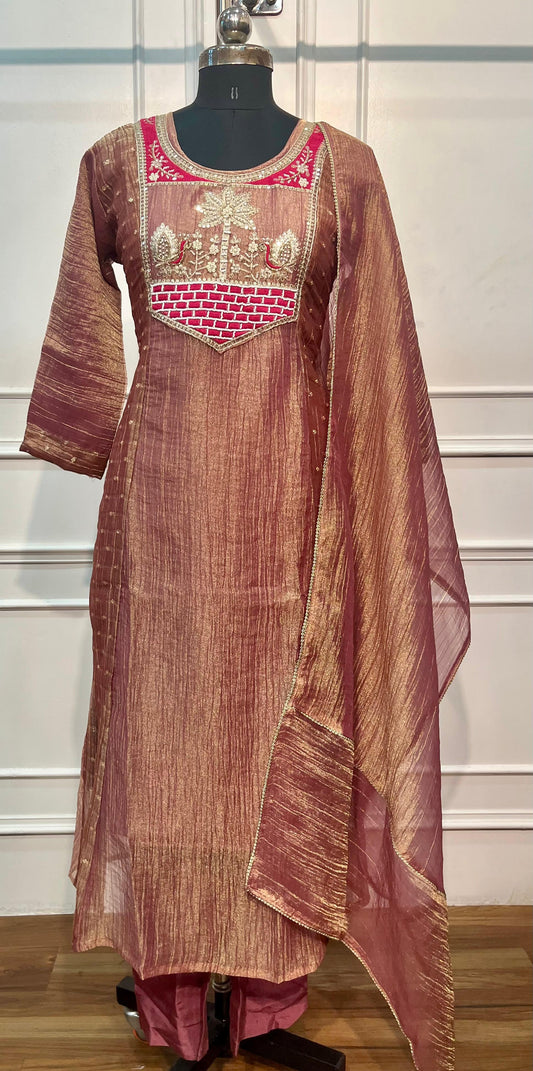 Elegant Wine Embroidered A-Line Suit (RT1437)