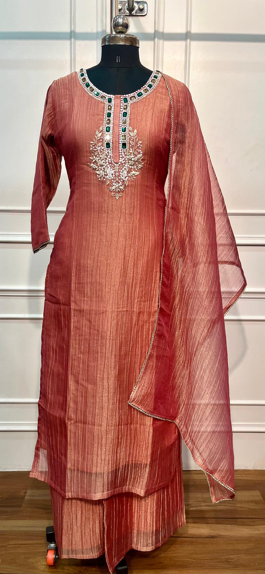 Elegant Coral Salsa Straight-Cut 3-Piece Set (RT1435)