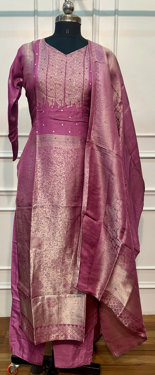 Royal Magenta Tissue Silk Straight-Cut 3-Piece Set (RT1432)
