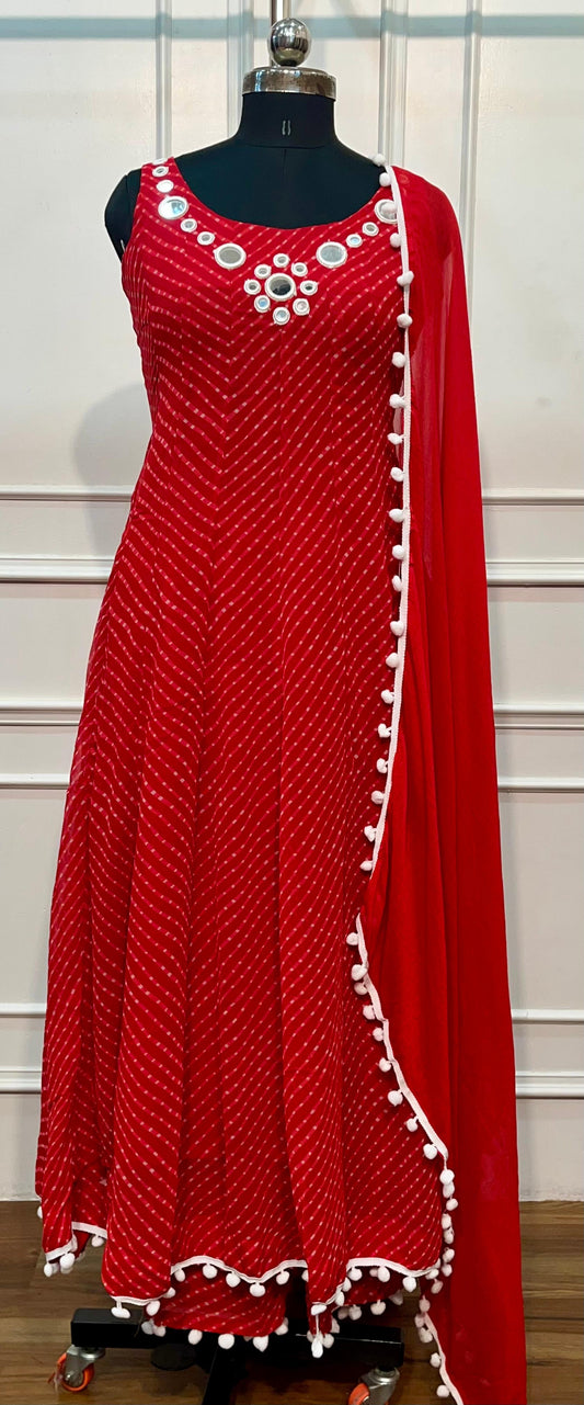 Ruby Red Mirrorwork Georgette Anarkali Set (RT1445)