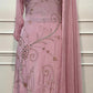 Dusty Pink Chinon A-Line Embroidered Suit Set (RT1449)