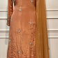 Peach Embroidered Chinon A-Line Suit Set (RT1451)