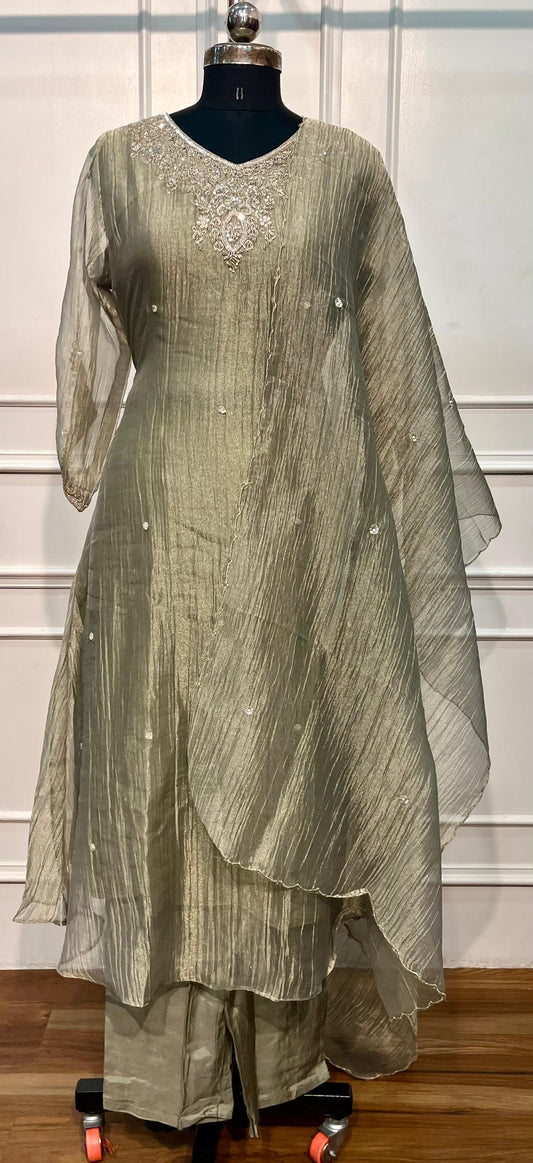 Sage Green Embroidered Salsa A-Line Suit Set with Dupatta (RT1453)