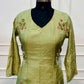 Pistachio Petal Embroidered Mull Chanderi A-Line Set (RT1459)