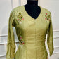 Pistachio Petal Embroidered Mull Chanderi A-Line Set (RT1459)