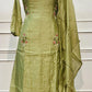 Pistachio Petal Embroidered Mull Chanderi A-Line Set (RT1459)