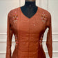 Cinnamon Bloom Embroidered Mull Chanderi A-Line Set (RT1458)