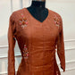 Cinnamon Bloom Embroidered Mull Chanderi A-Line Set (RT1458)