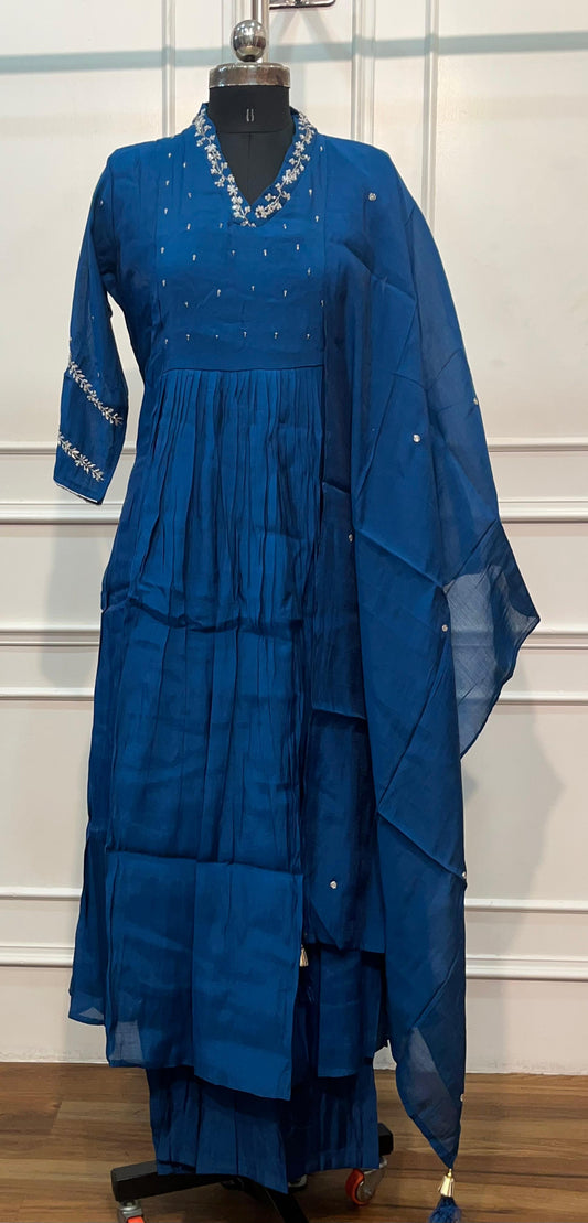 Azure Charm Mull Chanderi A-Line Suit Set (RT1470)