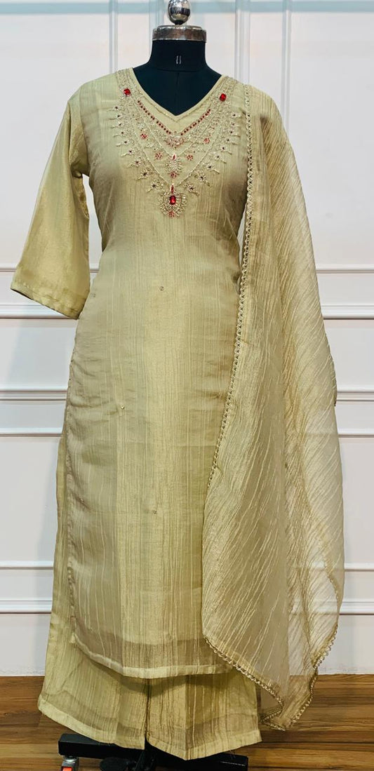 Soft Lime Embroidered A-Line Suit Set(RT1474)