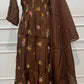 Chocolate Brown Floral A-Line Suit Set(RT1477)