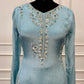Powder Blue Embroidered Chinon Straight-Cut Kurta & Sharara Set (RT1489)