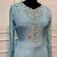 Powder Blue Embroidered Chinon Straight-Cut Kurta & Sharara Set (RT1489)
