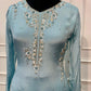 Powder Blue Embroidered Chinon Straight-Cut Kurta & Sharara Set (RT1489)