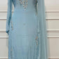 Powder Blue Embroidered Chinon Straight-Cut Kurta & Sharara Set (RT1489)