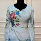 Sky Blue Floral Brush-Paint Chinon A-Line Suit Set (RT1494)
