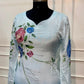 Sky Blue Floral Brush-Paint Chinon A-Line Suit Set (RT1494)