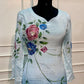 Sky Blue Floral Brush-Paint Chinon A-Line Suit Set (RT1494)