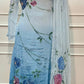 Sky Blue Floral Brush-Paint Chinon A-Line Suit Set (RT1494)