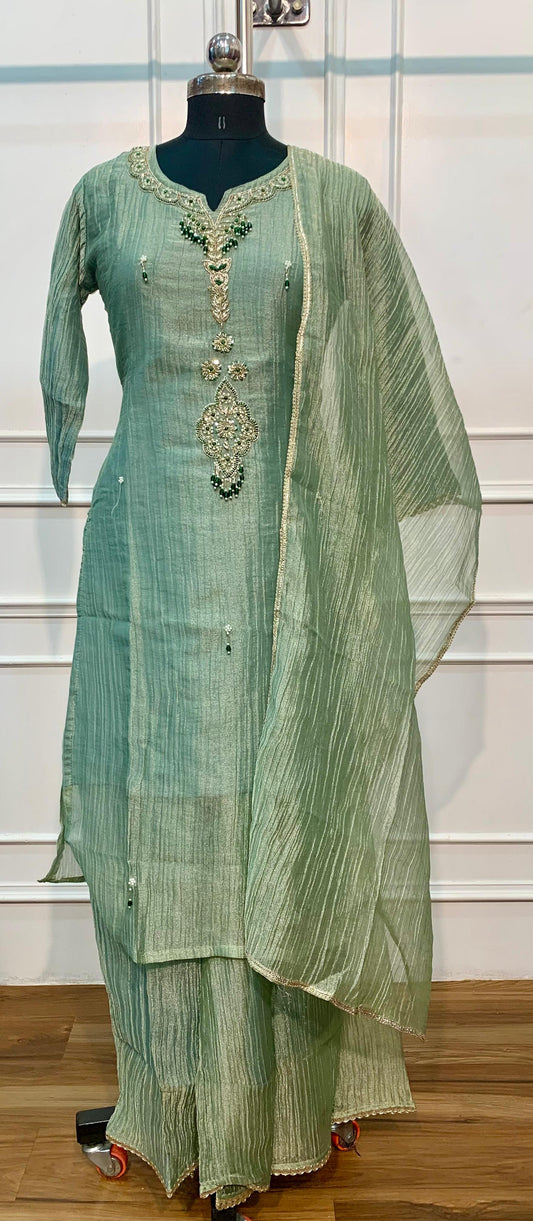 Sage Charm Salsa Embroidered Palazzo Suit (RT1496)