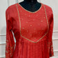 Rich Red A-Line Embroidered Mull Chanderi Suit (RT1501)