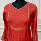Rich Red A-Line Embroidered Mull Chanderi Suit (RT1501)