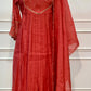 Rich Red A-Line Embroidered Mull Chanderi Suit (RT1501)