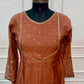 Terracotta Rust A-Line Embroidered Mull Chanderi Suit (RT1500)