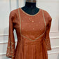 Terracotta Rust A-Line Embroidered Mull Chanderi Suit (RT1500)