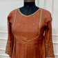 Terracotta Rust A-Line Embroidered Mull Chanderi Suit (RT1500)