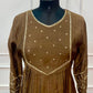 Olive Brown A-Line Embroidered Mull Chanderi Suit (RT1499)