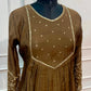 Olive Brown A-Line Embroidered Mull Chanderi Suit (RT1499)