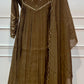 Olive Brown A-Line Embroidered Mull Chanderi Suit (RT1499)