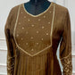 Olive Brown A-Line Embroidered Mull Chanderi Suit (RT1499)