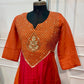 Royal Orange & Rani Pink Dual-Shade Embroidered Mull Chanderi A-Line Suit (RT1497)