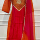 Royal Orange & Rani Pink Dual-Shade Embroidered Mull Chanderi A-Line Suit (RT1497)