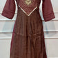 Mocha Brown & Wine Dual-Shade Embroidered Mull Chanderi A-Line Suit (RT1498)