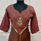 Mocha Brown & Wine Dual-Shade Embroidered Mull Chanderi A-Line Suit (RT1498)