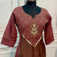 Mocha Brown & Wine Dual-Shade Embroidered Mull Chanderi A-Line Suit (RT1498)