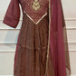 Mocha Brown & Wine Dual-Shade Embroidered Mull Chanderi A-Line Suit (RT1498)
