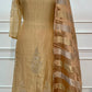 Golden Glow Embroidered A-Line Suit Set with Striped Dupattan (RT1511)