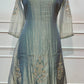 Silver Mist Embroidered A-Line Suit Set with Striped Dupatta (RT1510)