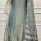 Silver Mist Embroidered A-Line Suit Set with Striped Dupatta (RT1510)