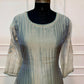 Silver Mist Embroidered A-Line Suit Set with Striped Dupatta (RT1510)