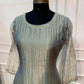 Silver Mist Embroidered A-Line Suit Set with Striped Dupatta (RT1510)