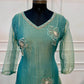Teal Blue Floral Embroidered A-Line Suit (RT1523)