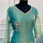 Teal Blue Floral Embroidered A-Line Suit (RT1523)