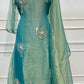 Teal Blue Floral Embroidered A-Line Suit (RT1523)