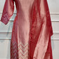 Wine Rose Embroidered Benaras Straight-Cut 3-Piece Suit Set (RT1531)